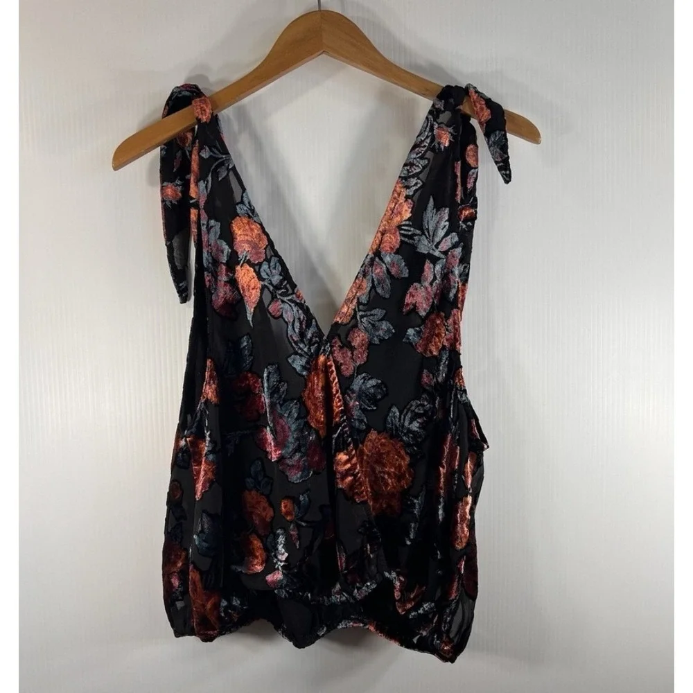Free People Tied To You Floral Velvet Top Size Small Sheer Boho Festival